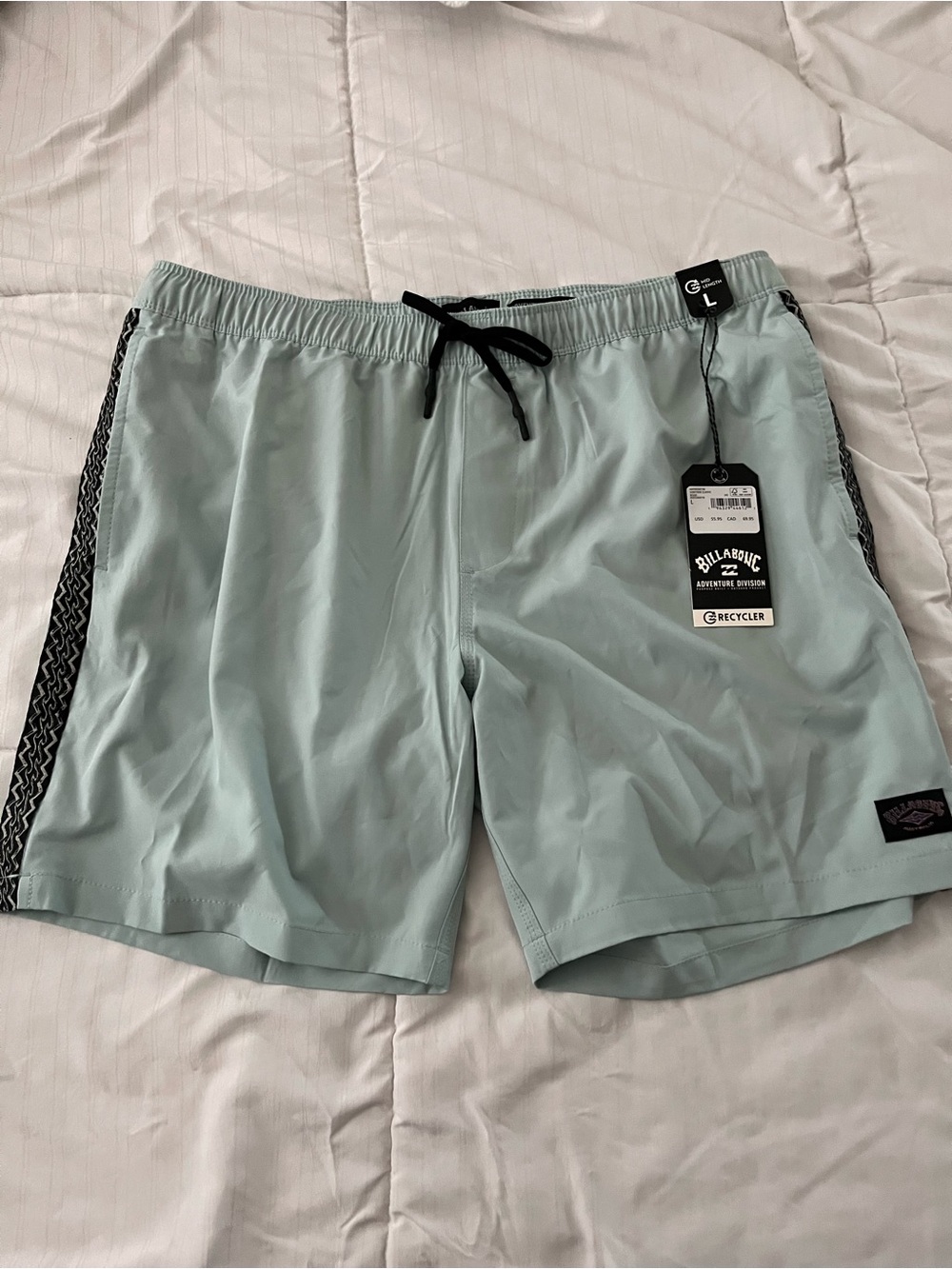 Billabong Men's Light Mint Green Swim Trunks with Black Drawstring